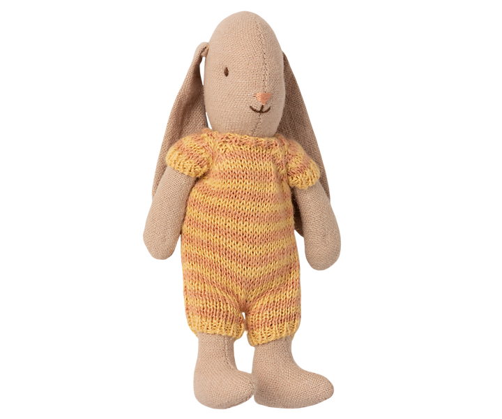Maileg Bunny Micro Dark Powder in striped knit suit, tiny micro bunny doll for Maileg dollhouse
