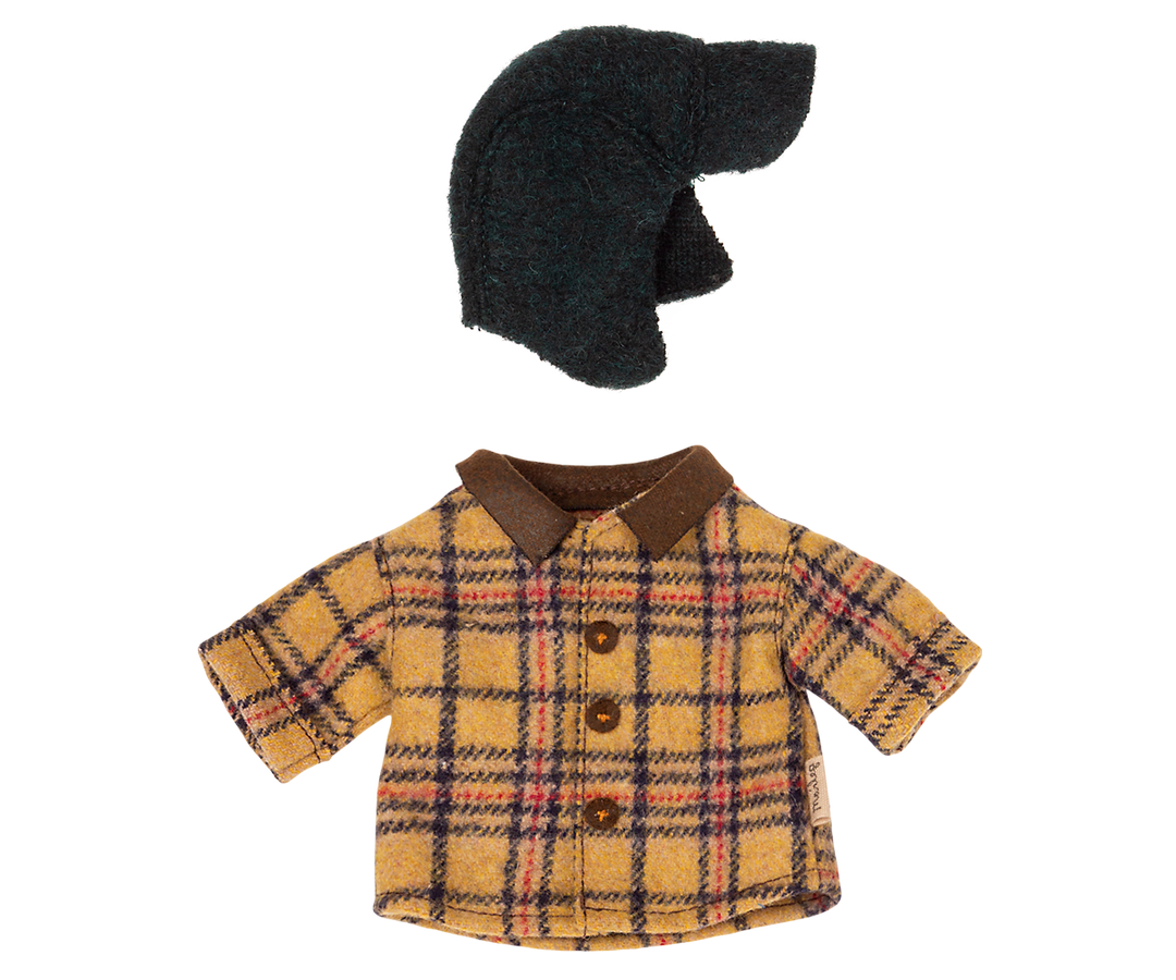 Maileg Woodsman Outfit, Teddy Dad with plaid jacket and hat, perfect for cozy outdoor Maileg toys play