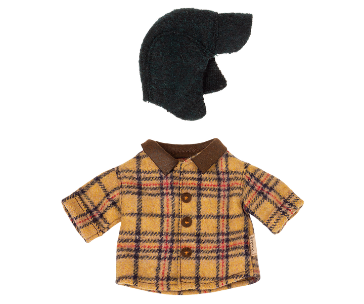 Maileg Woodsman Outfit, Teddy Dad with plaid jacket and hat, perfect for cozy outdoor Maileg toys play