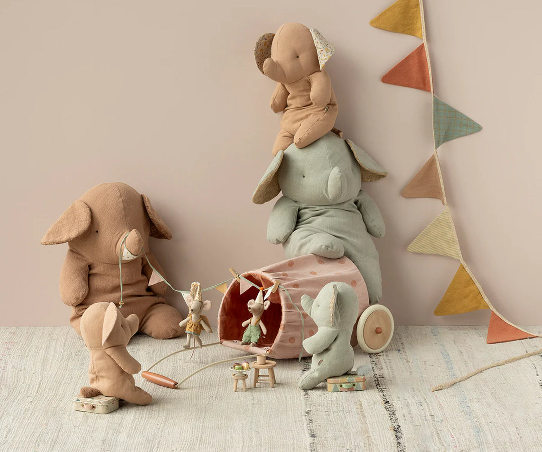 Gentle and huggable, the Maileg Safari Friends Big Elephant Ð Powder is a calming favorite for plushies collections