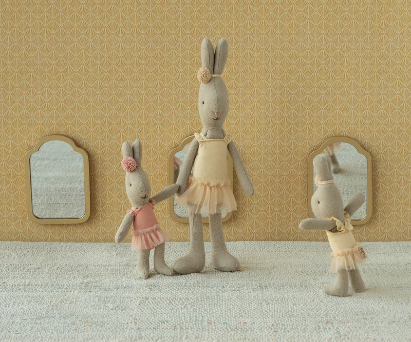 micro bunny with mom from maileg in cream yellow and blush pink