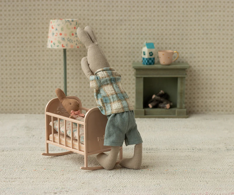 A cozy setup featuring the Maileg Classic Rabbit, ideal for decorating a Maileg mini doll house.