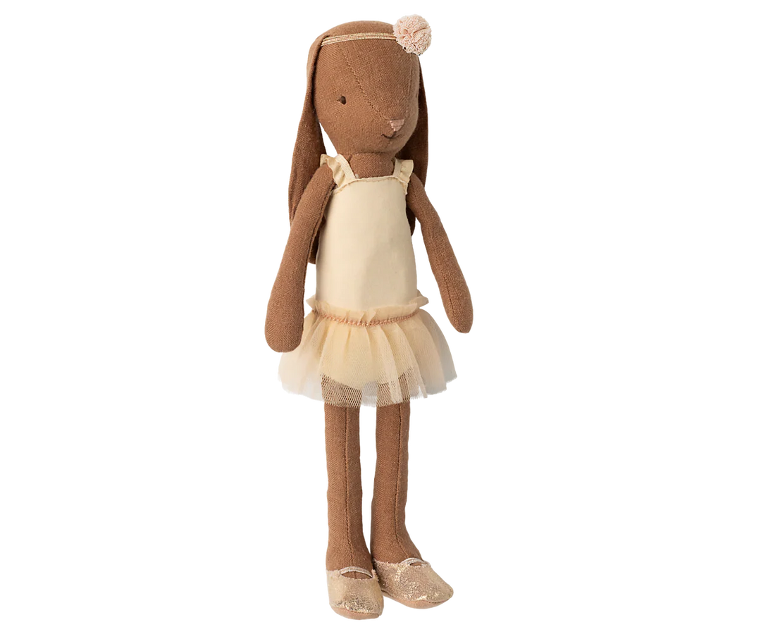 Maileg Bunny Size 2 Chocolate Brown Ballet Suit and Skirt Cream with tutu and headband, perfect for imaginative Maileg toys play
