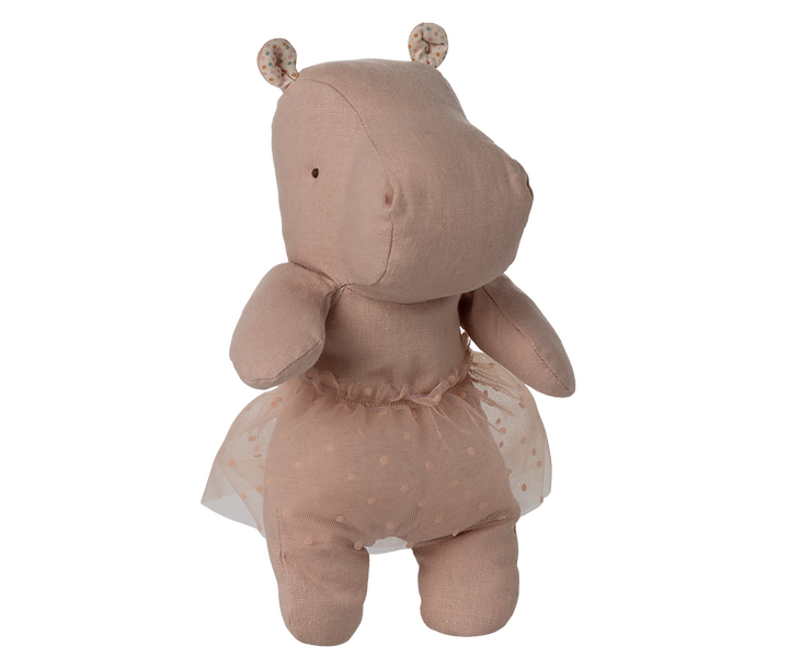 Maileg Small Hippo with skirt cute plush toy in soft rose linen with tulle skirt