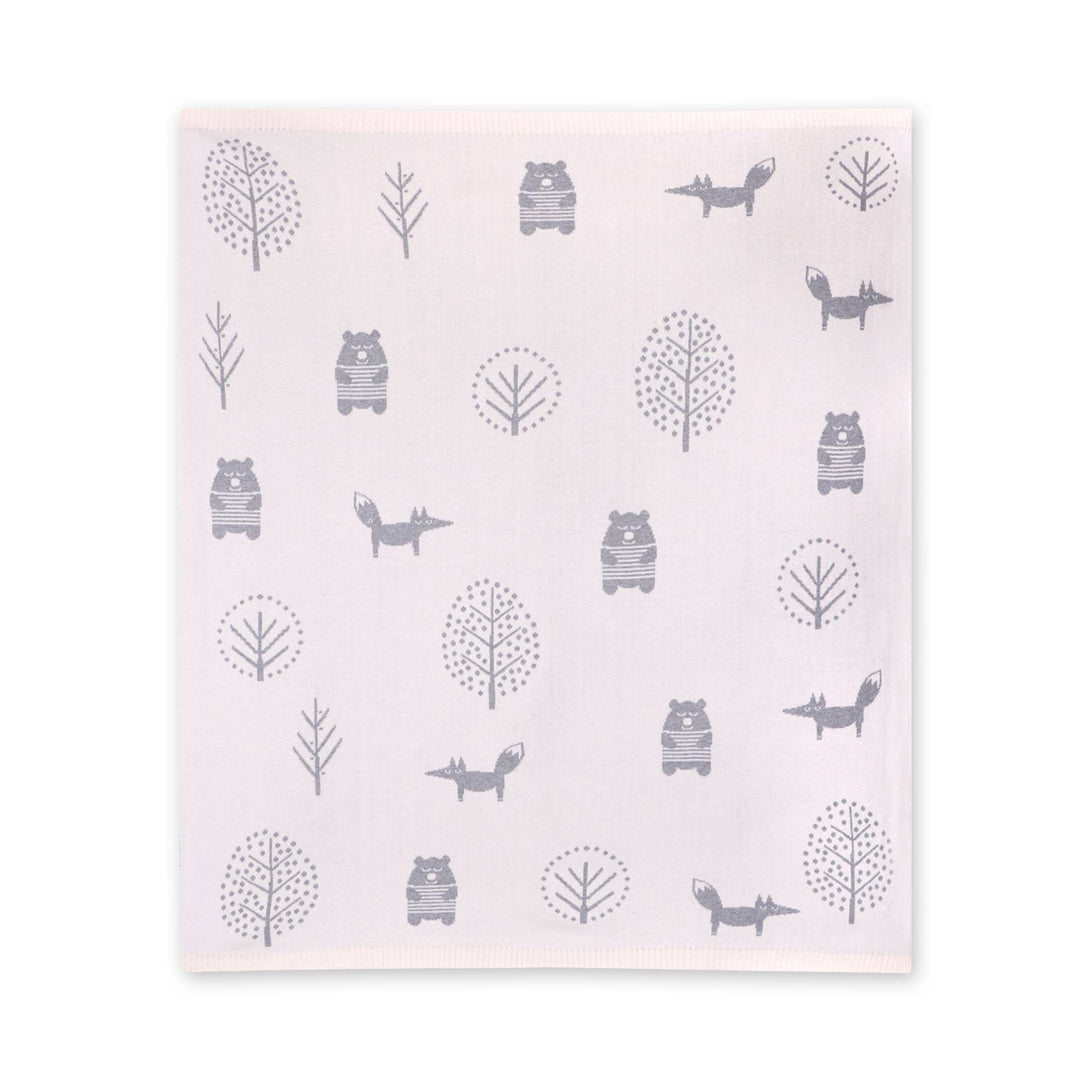 Reversible knitted baby blanket by Viverano Organics Into The Woods, perfect newborn receiving blanket for infants.