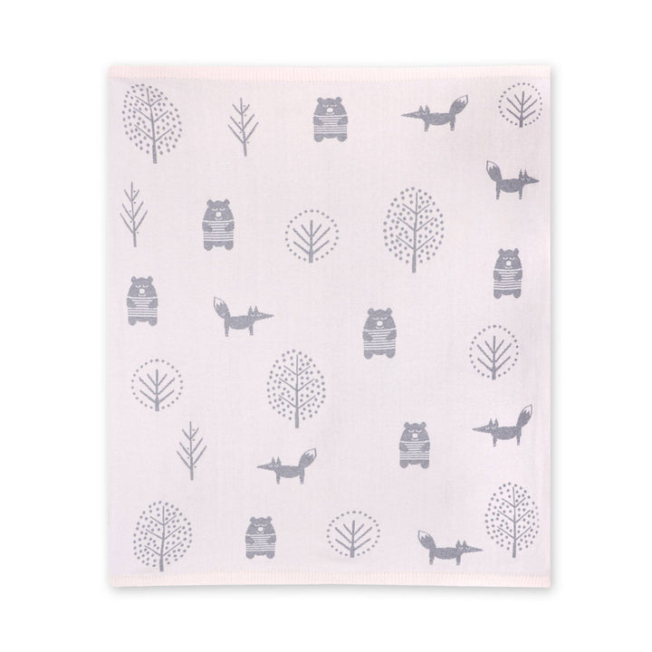 Reversible knitted baby blanket by Viverano Organics Into The Woods, perfect newborn receiving blanket for infants.