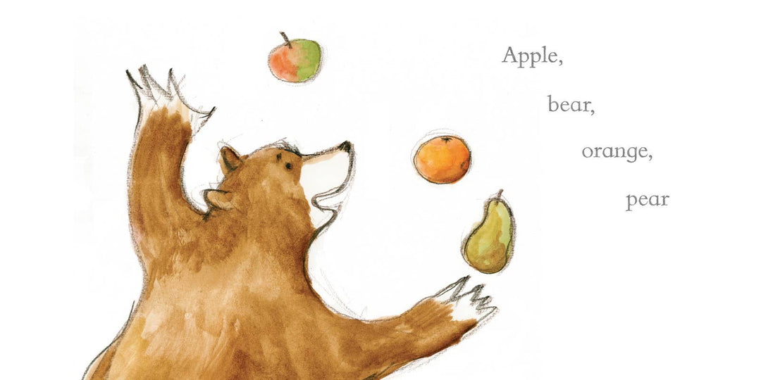 Playful color word spread from Orange Pear Apple Bear children's board book gift