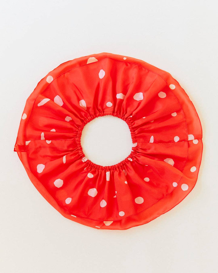 Red polka dot silk tutu mushroom design