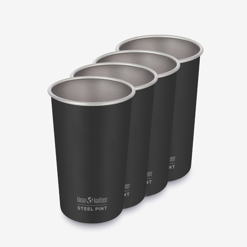 Black Klean Kanteen 16oz Pint Cup Four Pack, metal and dishwasher safe for versatile use.