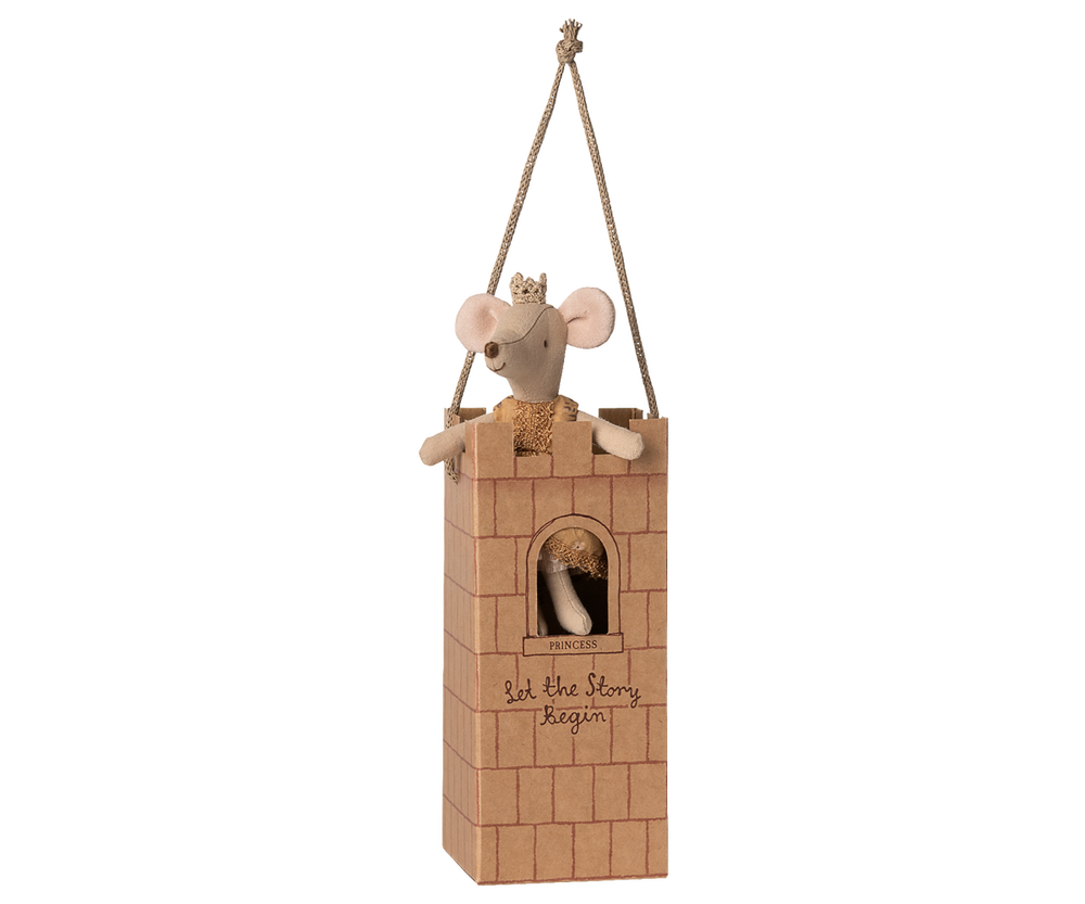 Tiny royalty comes alive with the Maileg Big Sister Princess Mouse in a Maileg mouse house.
