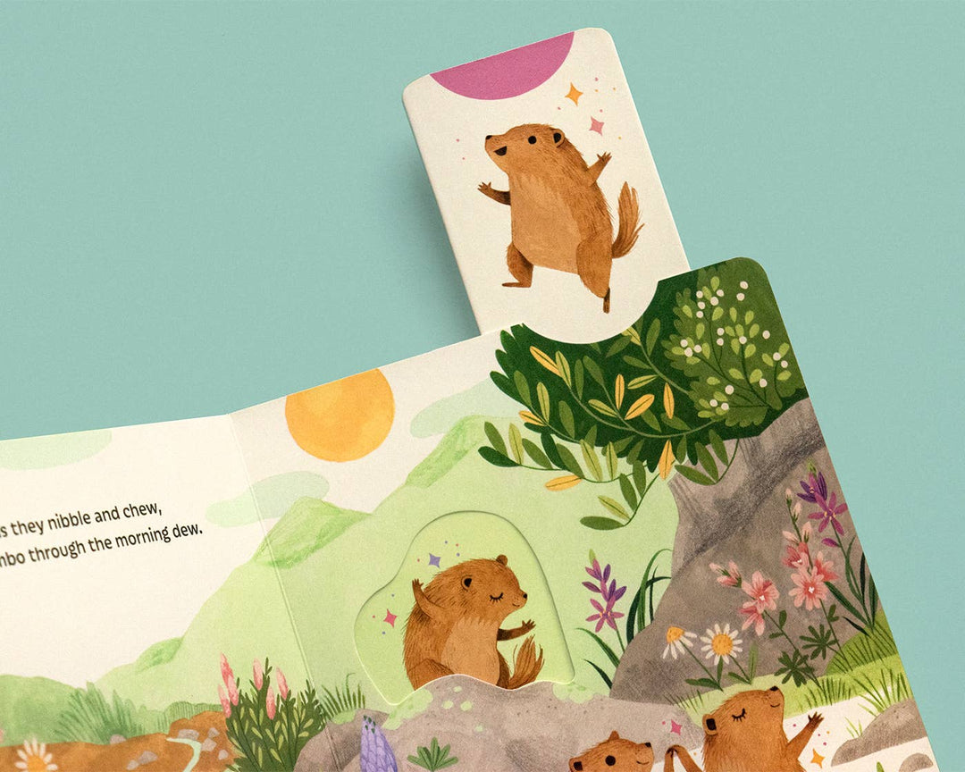 Close-up of durable pull tab mechanism in Sunrise Dance board book