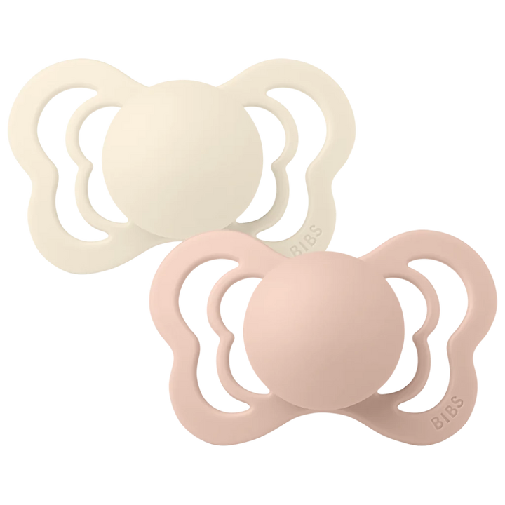 BIBS Couture 2 Pack Pacifier in Ivory Blush, designed as the best pacifiers for newborns with stylish neutral tones.