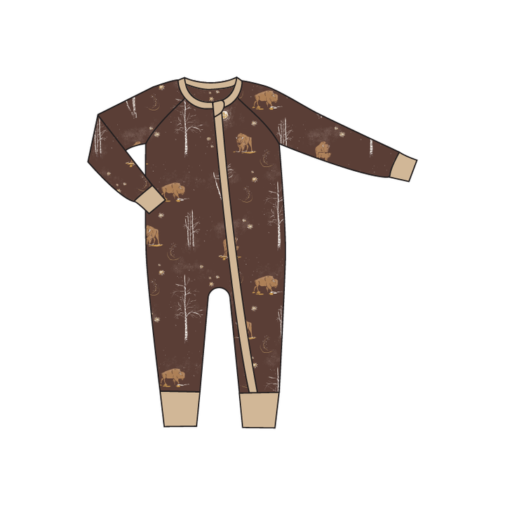 Winter Bison print bamboo baby pajamas by Mady & Max