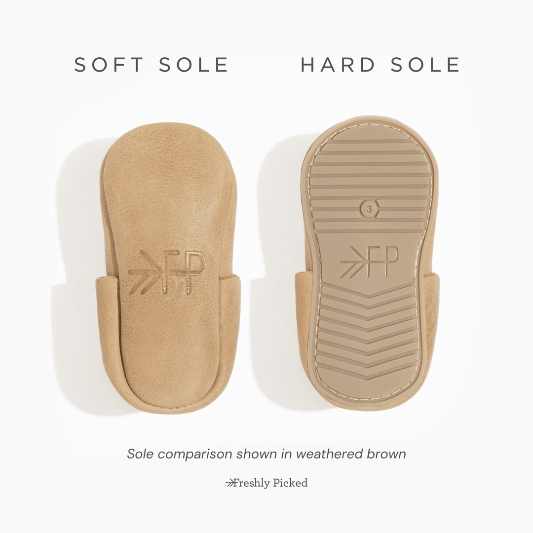 Freshly Picked soft sole vs hard sole chart for baby shoes, choosing guide