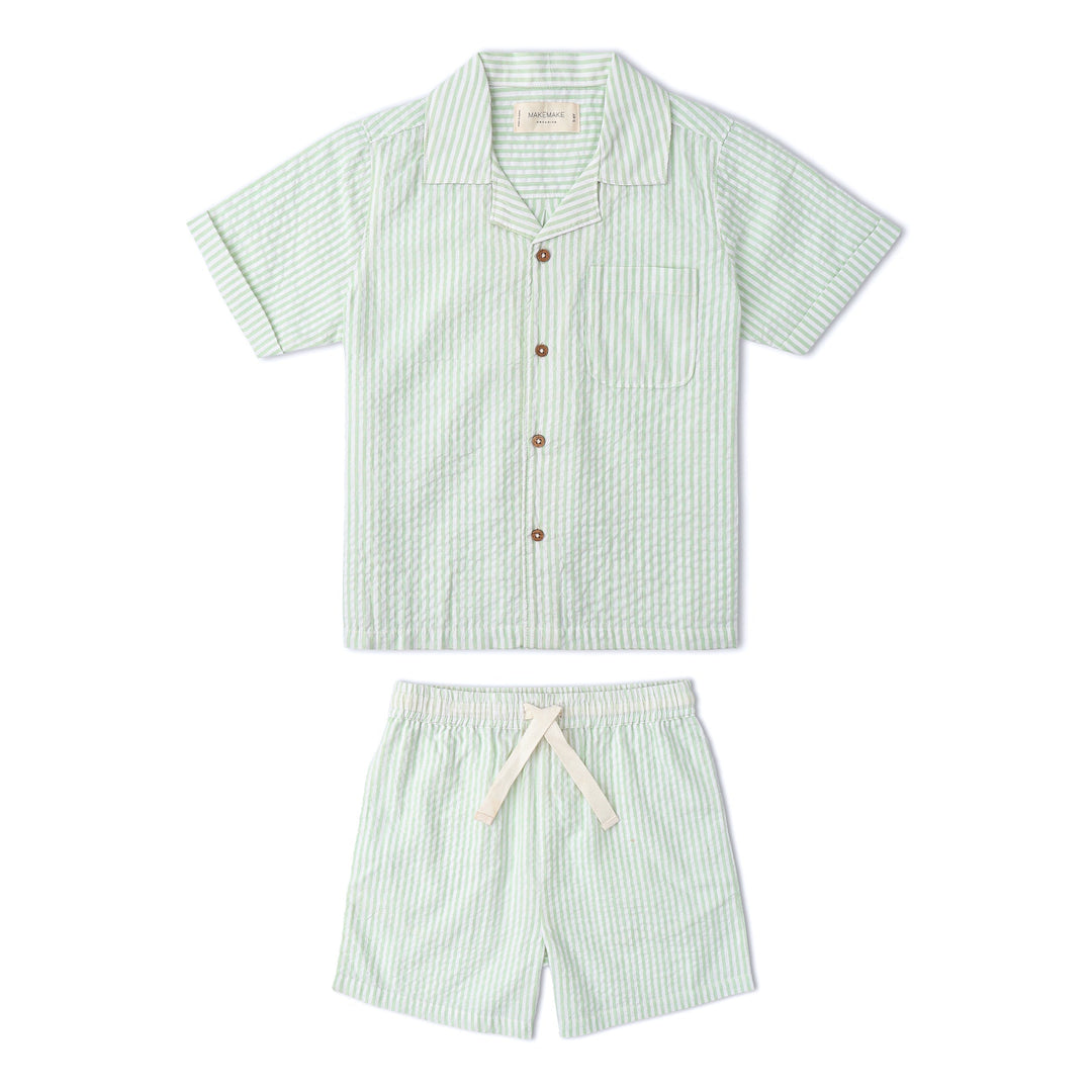 Organic Shirt & Shorts Set - Basil Stripes