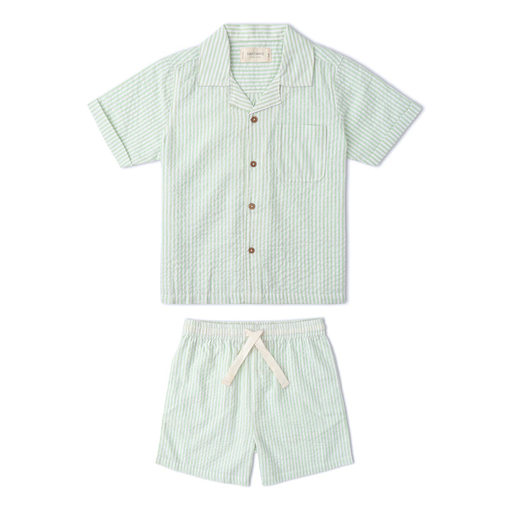 Organic Shirt & Shorts Set - Basil Stripes