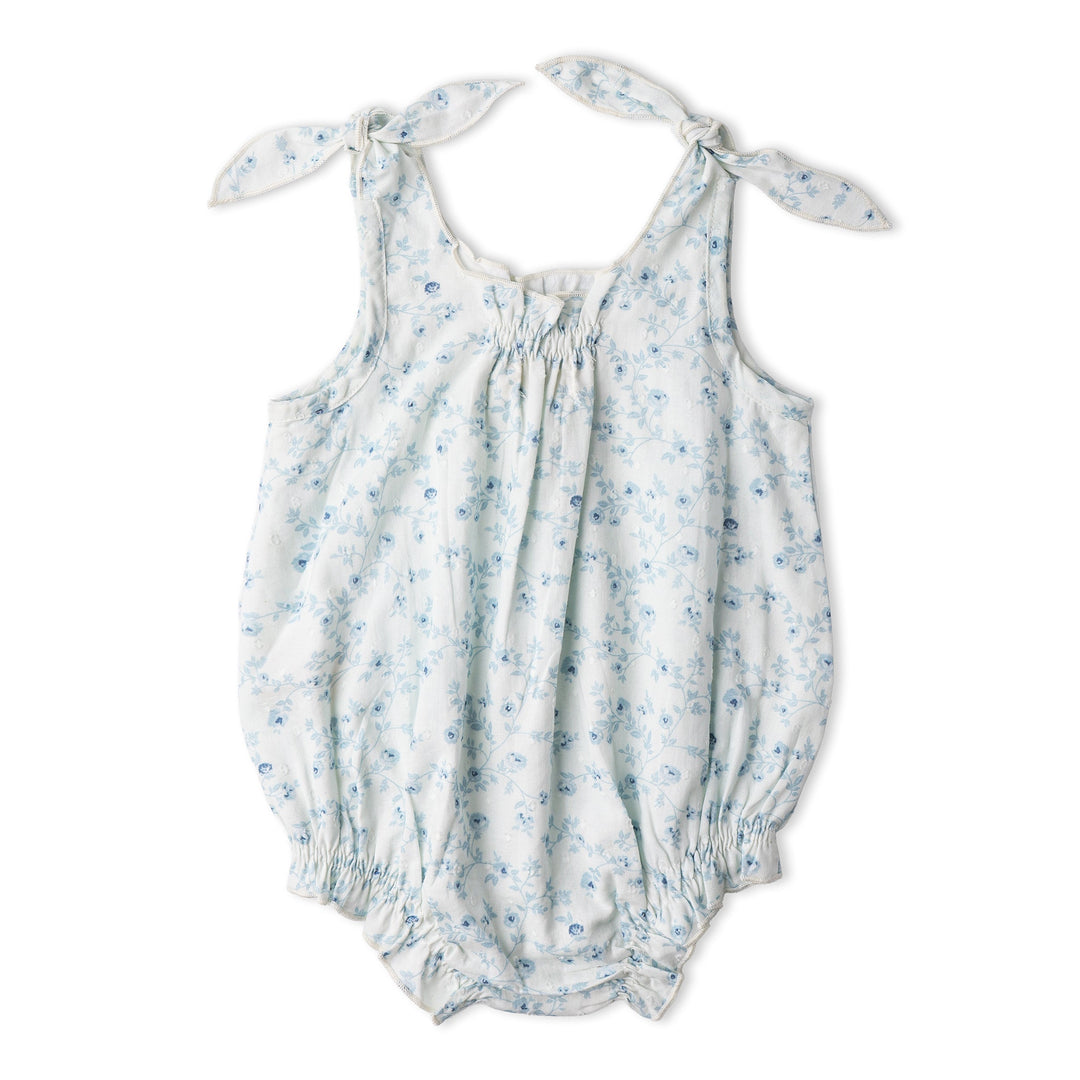 Baby in MakeMake Organics Ivy Floral Tie Shoulder Romper - GOTS certified floral infant one-piece