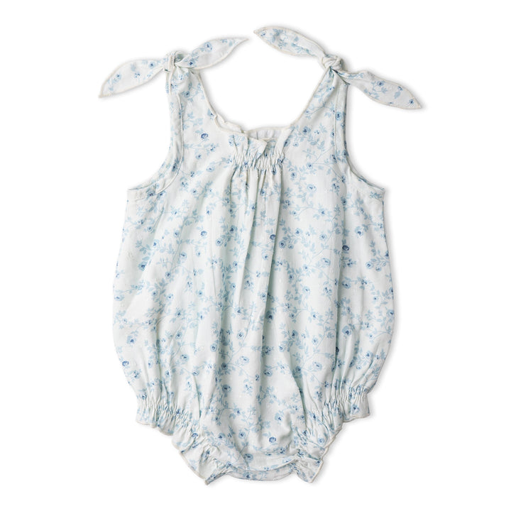 Baby in MakeMake Organics Ivy Floral Tie Shoulder Romper - GOTS certified floral infant one-piece