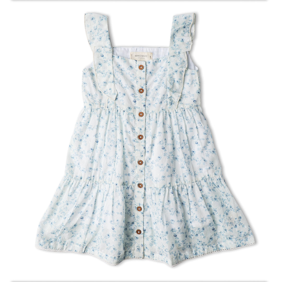 Baby in MakeMake Organics Ivy Floral Tiered Dress - GOTS certified botanical print toddler dress
