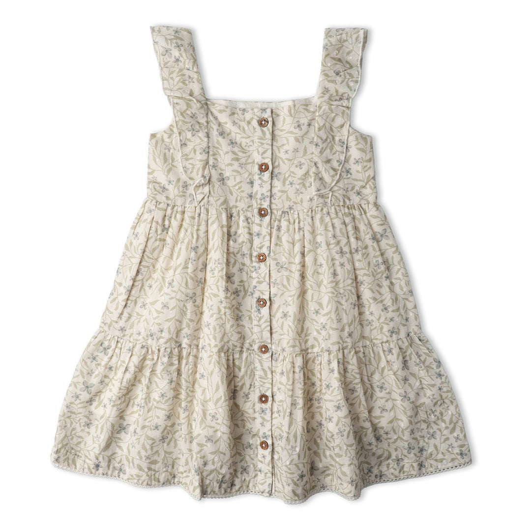 Baby in MakeMake Organics Bluebelle Tiered Dress - organic cotton flutter button-front toddler dress