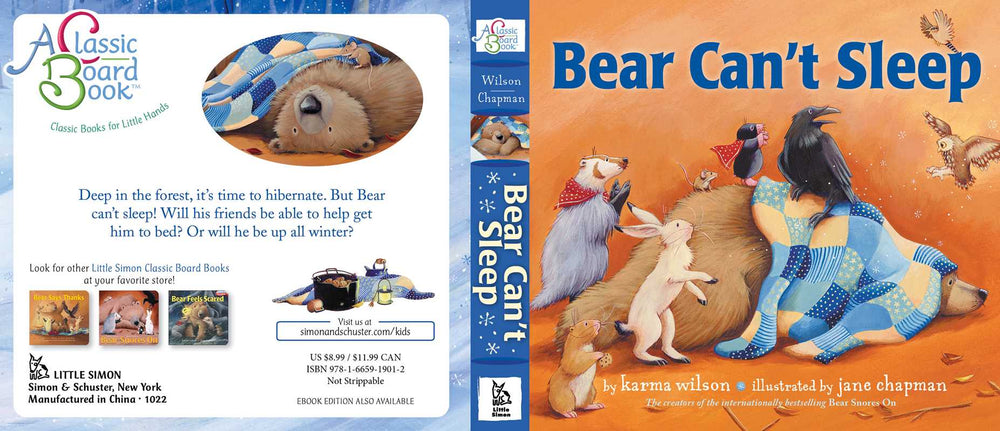 Bear and friends lullaby spread from Bear Can't Sleep cozy winter board book