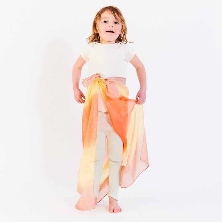 Rich colors of the Sarah’s Silks Earth Playsilk in Desert inspire eco friendly creative play.