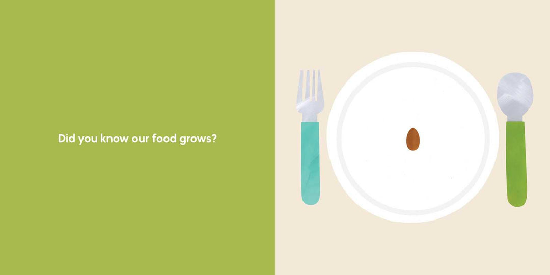 Garden growing spread from Our Food Grows educational board book for toddlers