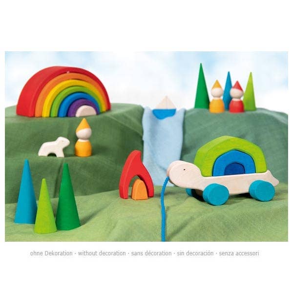 green and blue pull along goki turtle stacking toy 