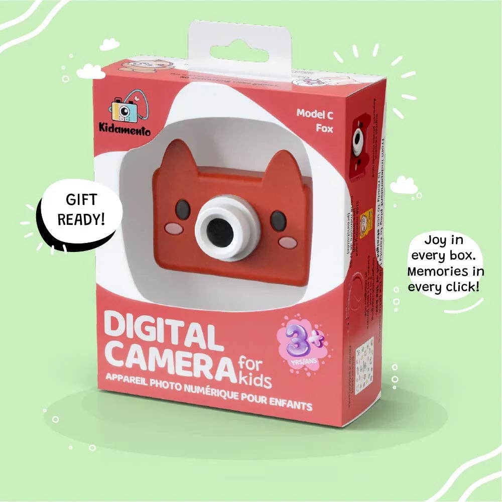 Kids digital camera, kiimento Fox Model C with pre-installed memory card and strap