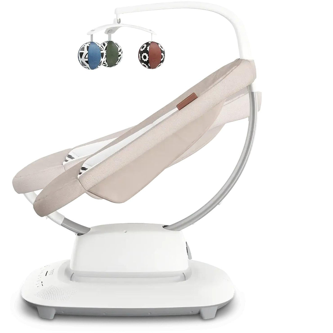 side profile of UPPA baby mamaroo baby swing chair with toy bar and shown with adjustable positions