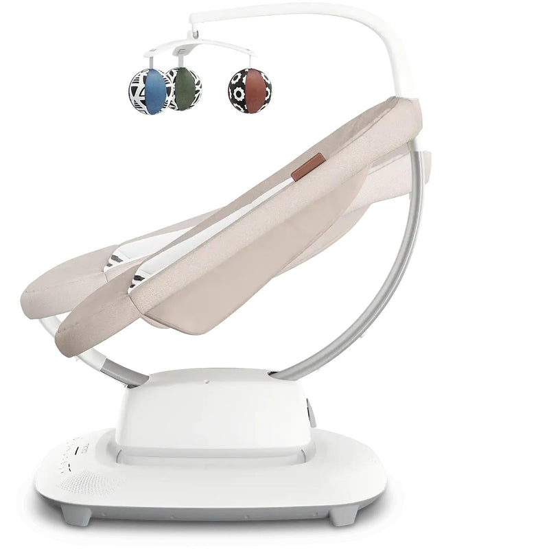 side profile of UPPA baby mamaroo baby swing chair with toy bar and shown with adjustable positions