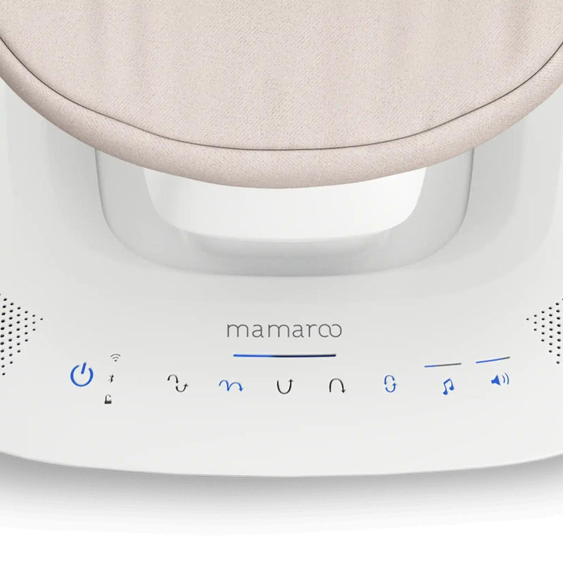 control panel of UPPABABY mamaroo best baby swing showcasing motion and sound controls with power button