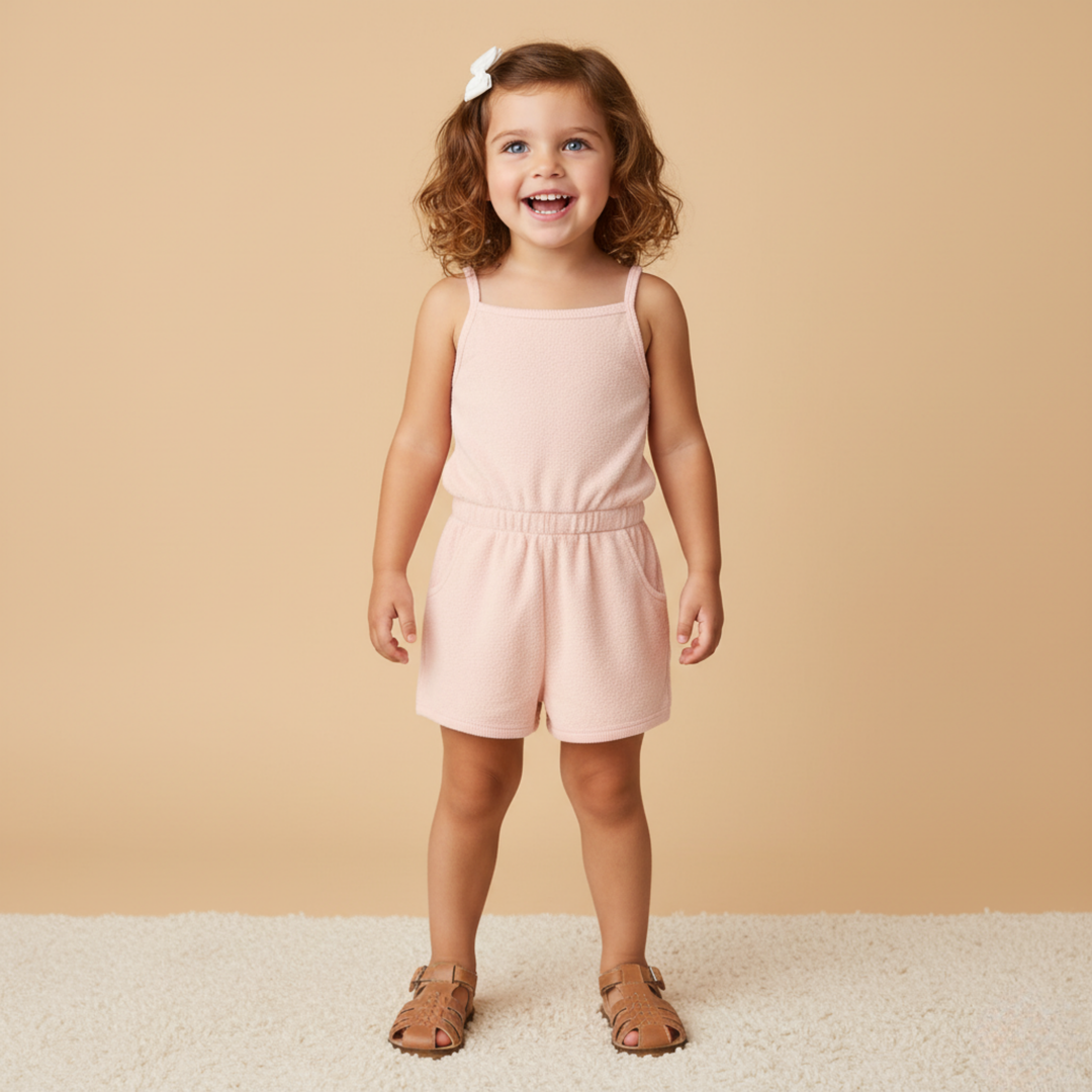 MakeMake Organics Blush Terry Tank Romper - GOTS certified organic cotton soft toddler romper