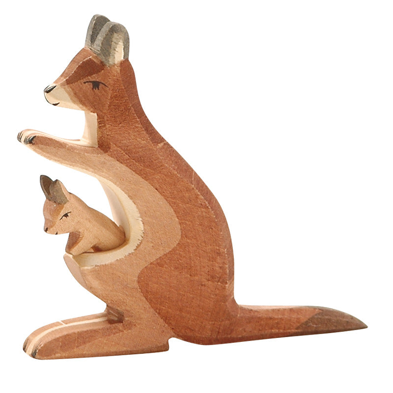 Ostheimer Kangaroo with Baby, a hand-carved wooden kangaroo toy made in Germany