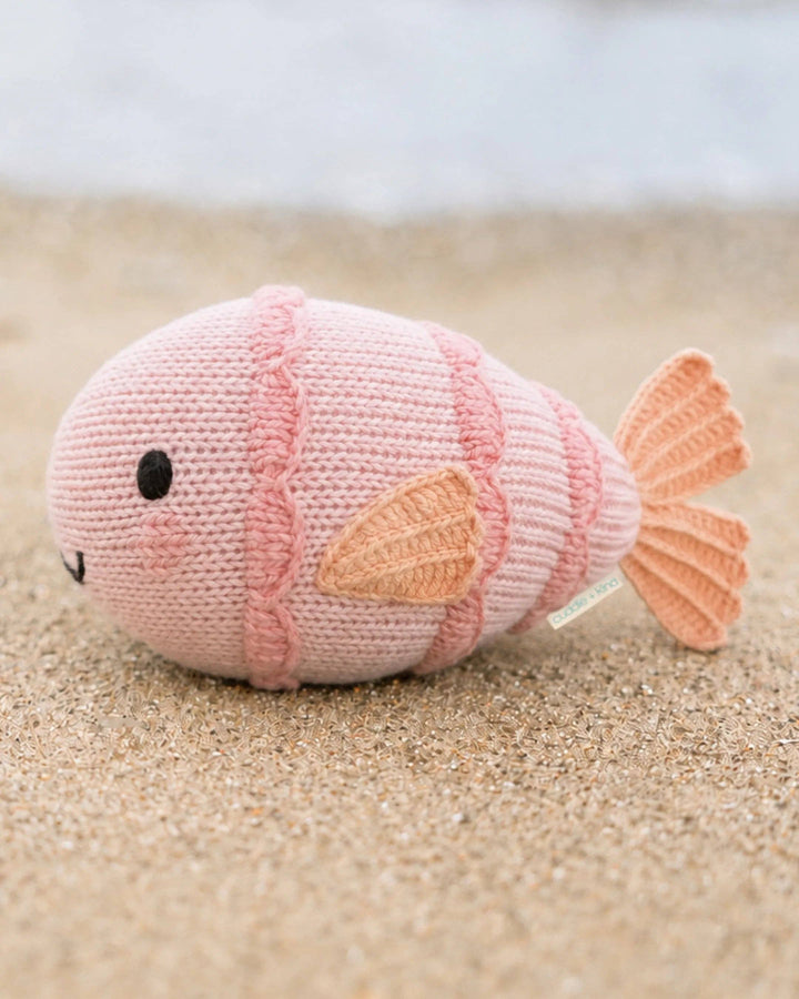 Soft cotton knit fish plush toy Cuddle + Kind Baby Fish, a sweet nursery keepsake
