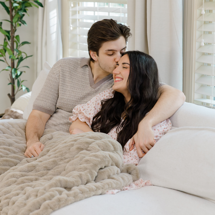 Double-Ruched Faux Fur Throw Blankets