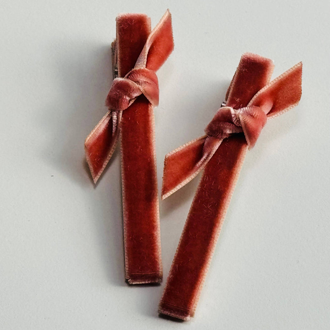 Soft warm-toned Cookie & the Dude Japanese Velvet Bar Clips - Warm styled as velvet ribbon hair clips for everyday wear