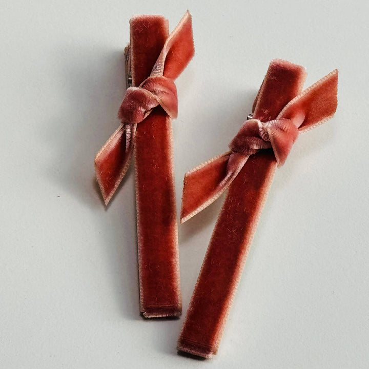 Soft warm-toned Cookie & the Dude Japanese Velvet Bar Clips - Warm styled as velvet ribbon hair clips for everyday wear