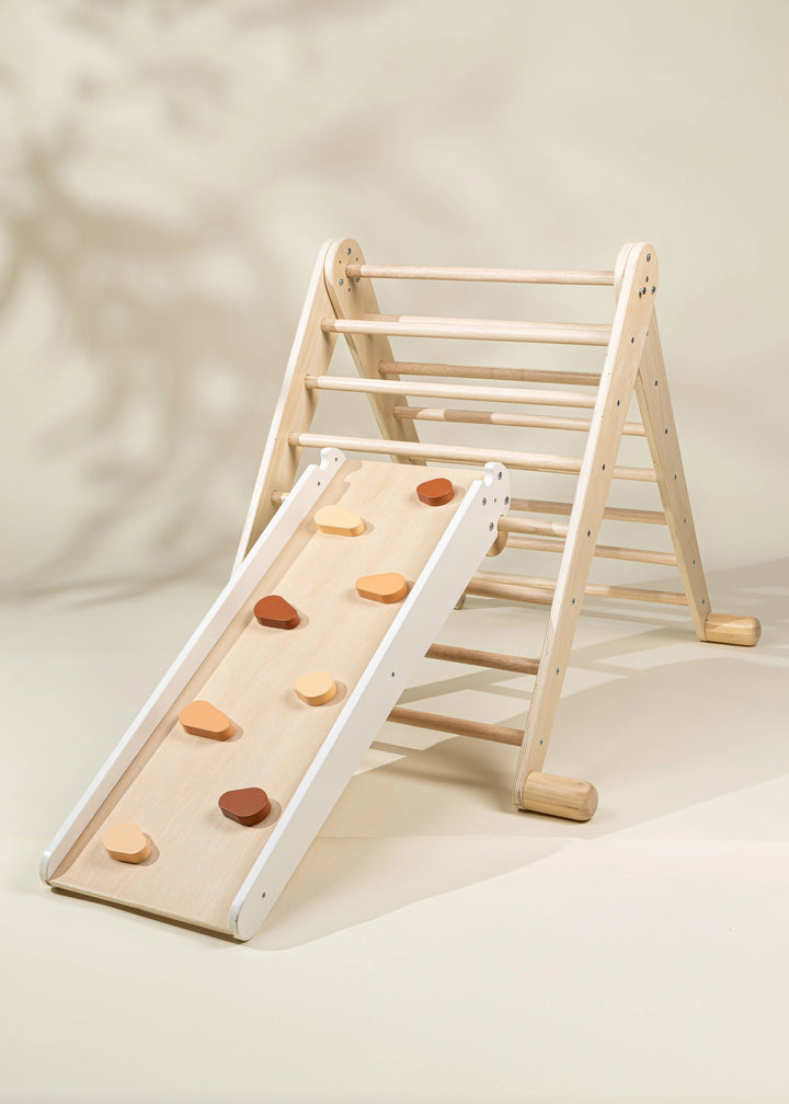 This sleek Natural design from Coco Village makes the Montessori 2-in-1 Grip Climber Board & Slide an excellent Montessori toy for any playroom.