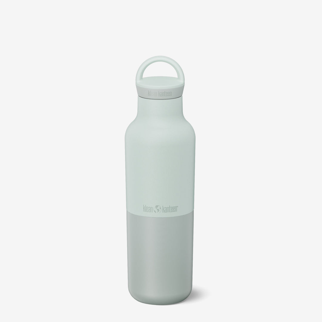 Barely Blue Klean Kanteen 20oz Rise Classic Bottle with Arch Loop Cap, lightweight and perfect for hot or cold beverages.