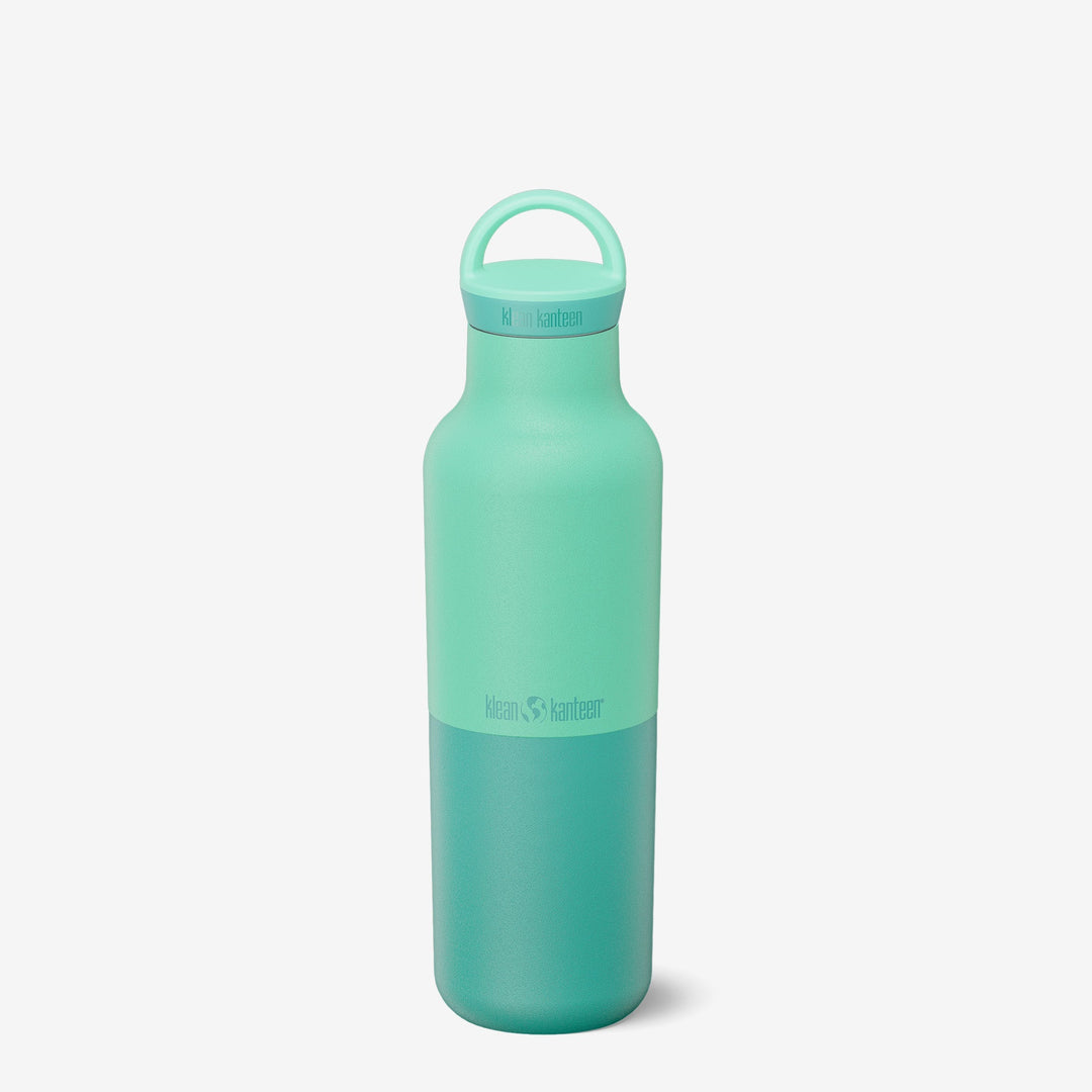 Klean Kanteen 20oz Rise Classic Water Bottle in Cabbage with Arch Loop Cap, made from stainless steel for hot or cold drinks.