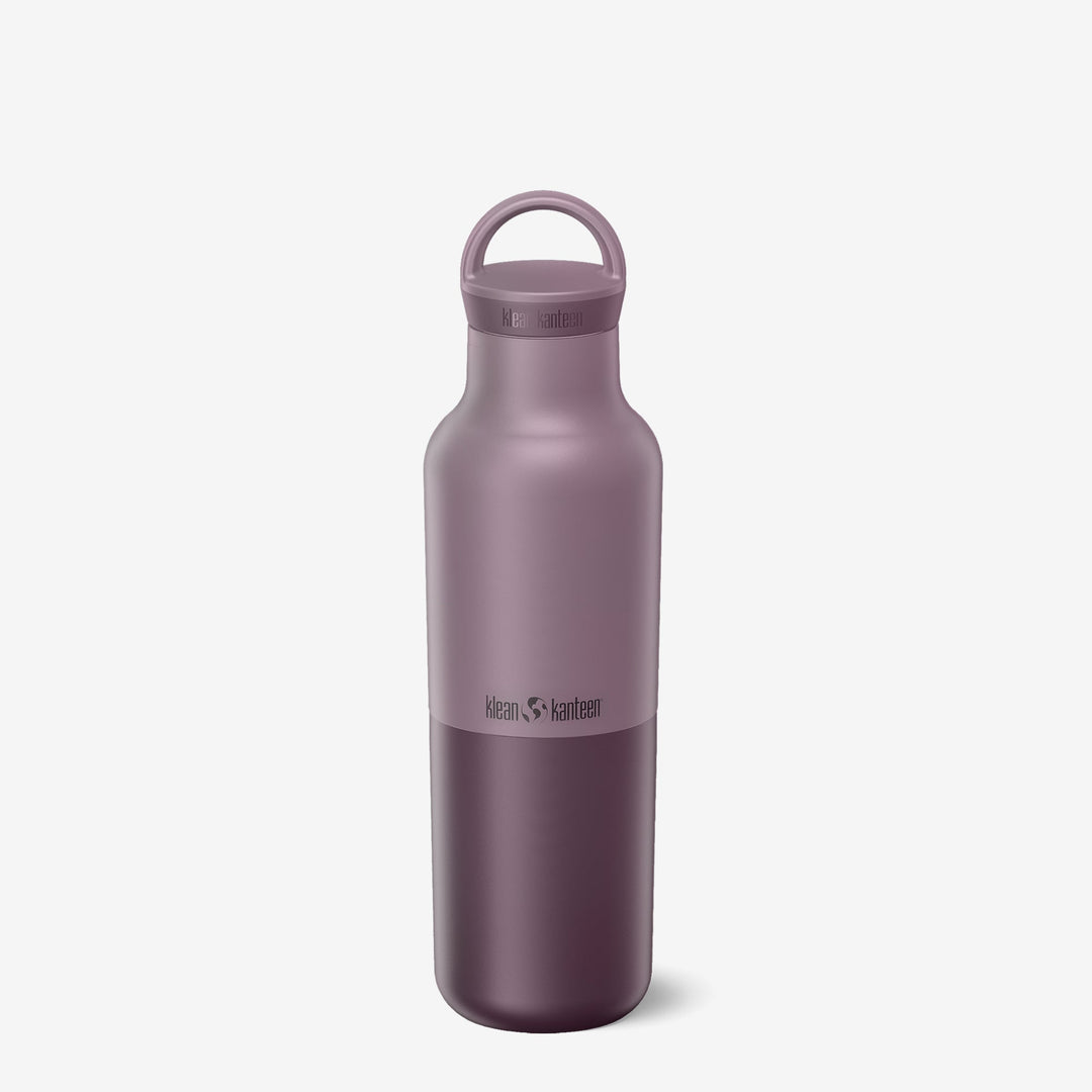 Dusty Orchid Klean Kanteen 20oz Rise Classic Bottle, built from recycled metal and ideal for hot or cold drinks.