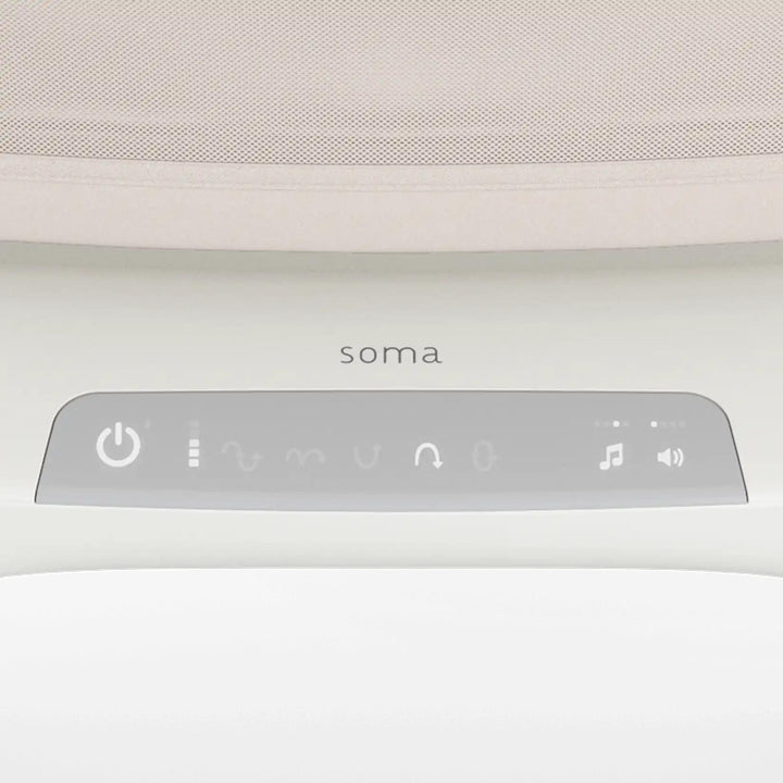 control panel of soma smart baby bassinet  by uppababy showcasing motion controls, power, sound, and more