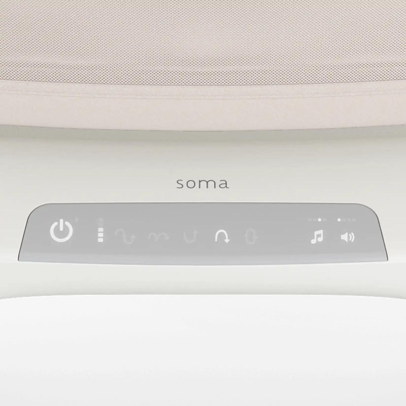 control panel of soma smart baby bassinet  by uppababy showcasing motion controls, power, sound, and more