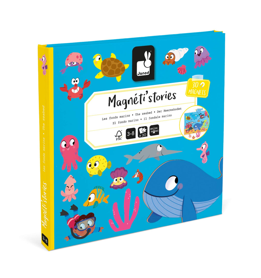 Janod Magneti'stories The Seabed magnetic toys book cover featuring a whale and octopus