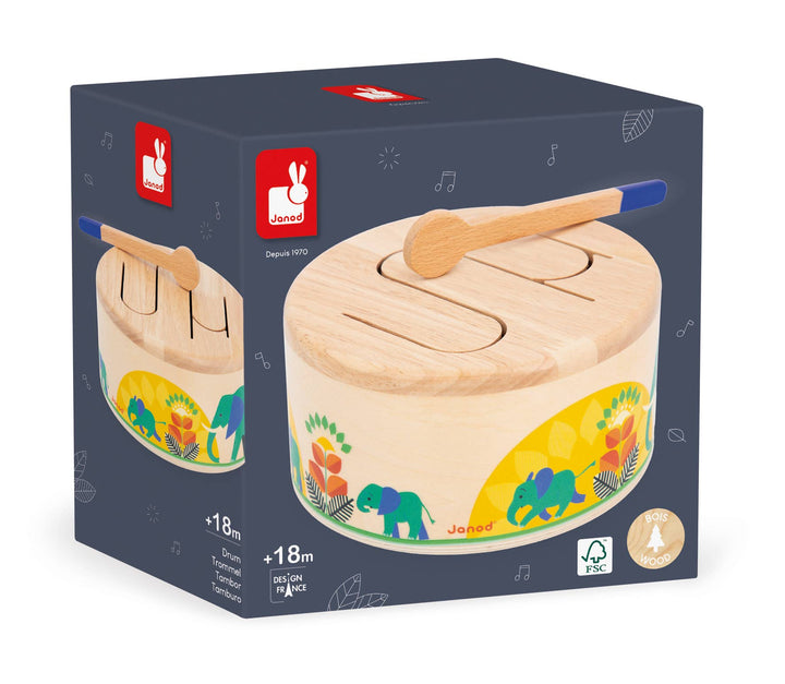 Janod Gioia Drum Toy handcrafted wooden music toy