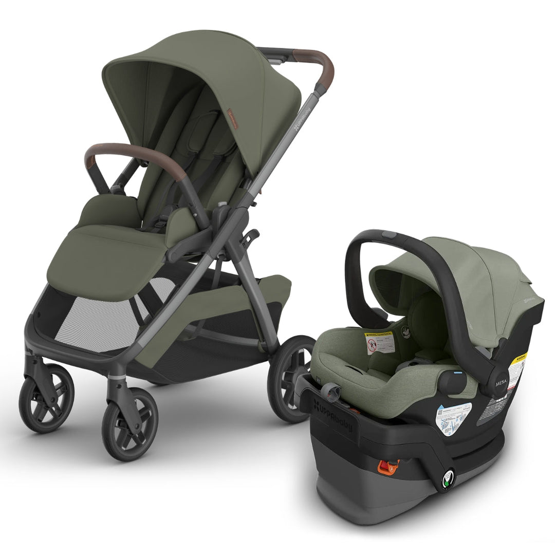 UPPAbaby Kona Stroller and Mesa V3 infant car seat Evelyn Meadow Green — travel system bundle hero