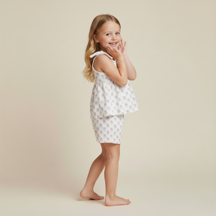 MakeMake Organics Lavender Tie Up Top and Shorts Set - GOTS certified organic cotton toddler outfit