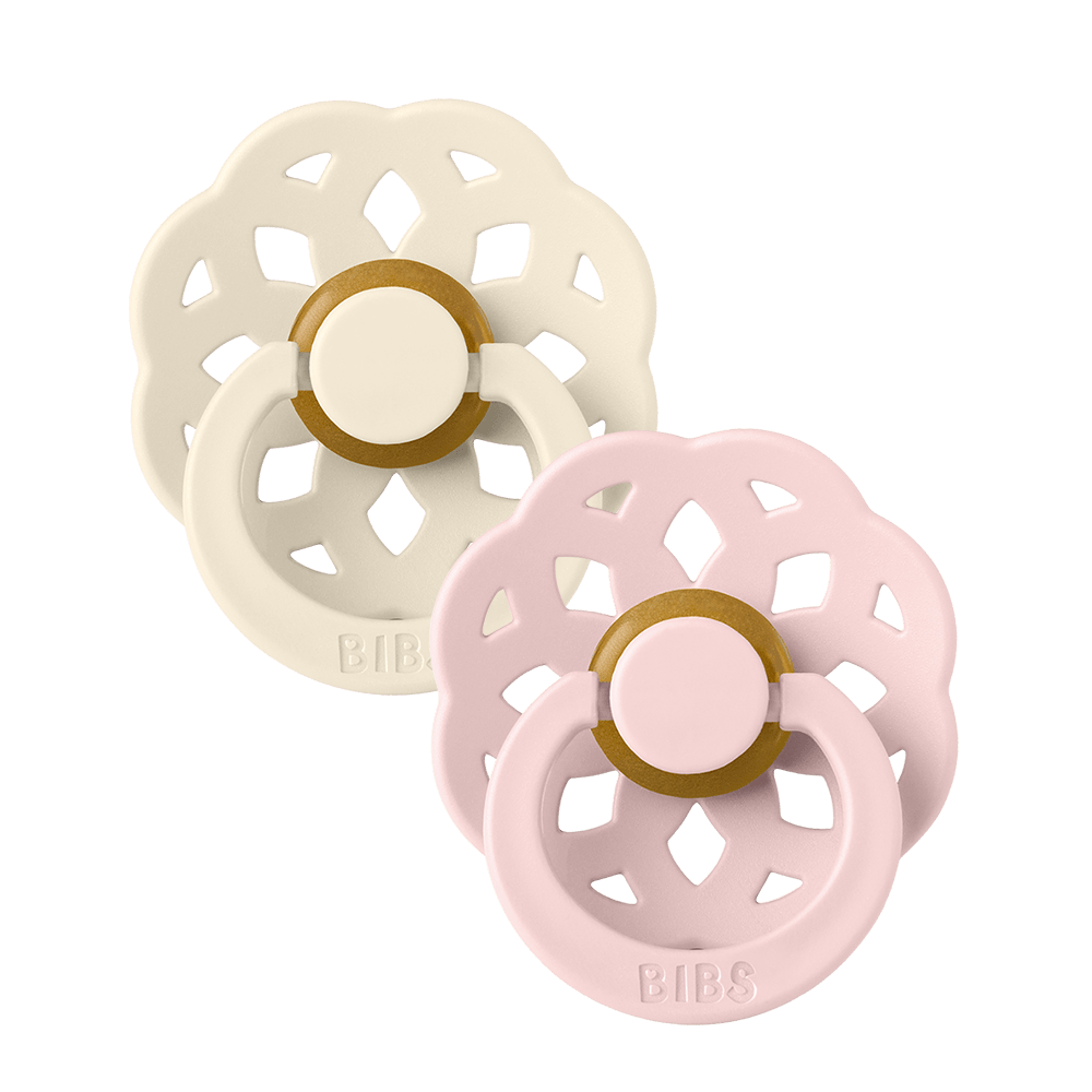 Boheme Pacifier 2-Pack in Ivory/Blossom by BIBS, perfect baby pacifiers with a stylish and soothing design.
