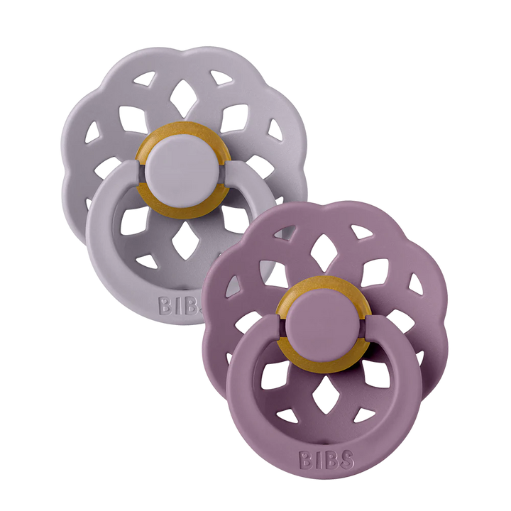 Fossil Grey & Mauve BIBS Boheme Pacifiers 2 Pack, top pacifier for newborn.